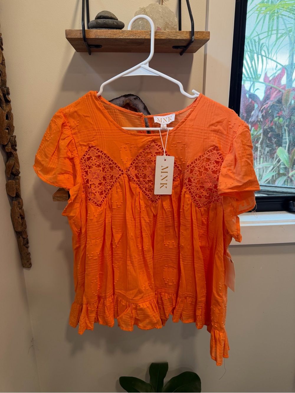 MNK Bright Orange Crochet-Detail Women's Blouse